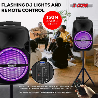 5 Core 10 inch PA Portable Bluetooth Party Speaker Karaoke Boombox + 2 Wireless Mics : ACTIVE HOME 10 2-MIC 2 PIC