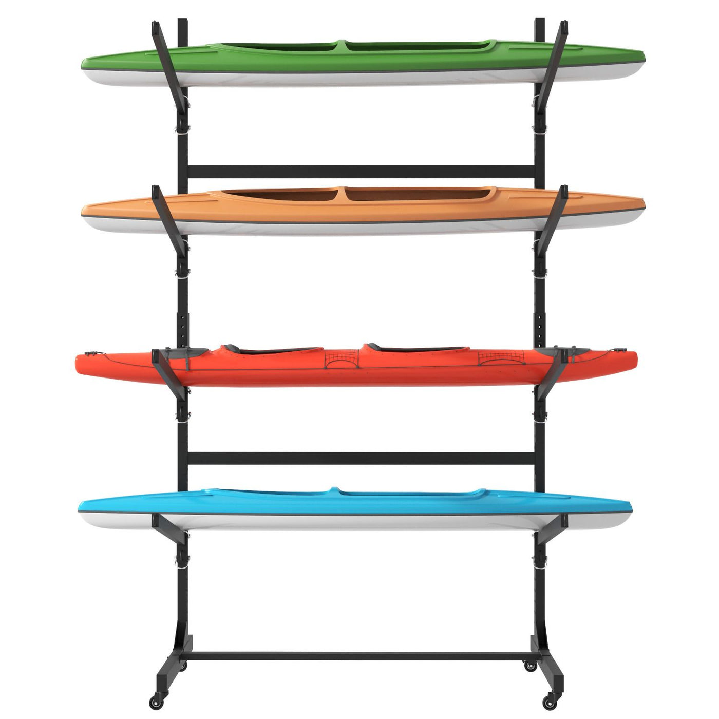 80''H Freestanding Kayak Storage Rack – Holds 4 Kayaks, Heavy-Duty Adjustable Stand with Lockable Wheels for Kayak, Canoe, SUP & Surfboard, 45.87"W*28.94"D*80"H