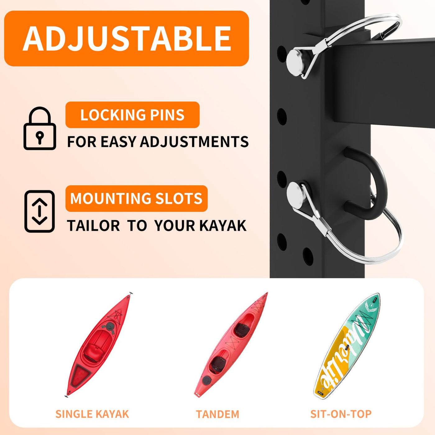 80''H Freestanding Kayak Storage Rack – Holds 4 Kayaks, Heavy-Duty Adjustable Stand with Lockable Wheels for Kayak, Canoe, SUP & Surfboard, 45.87"W*28.94"D*80"H