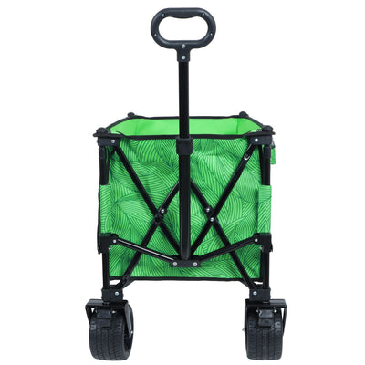 Heavy-Duty 480lbs Folding Wagon Cart with Bonus Picnic Mat - All-Terrain Beach Wheels, Drink Holders, Brakes & Side Pocket for Camping, Garden, Sports, green line