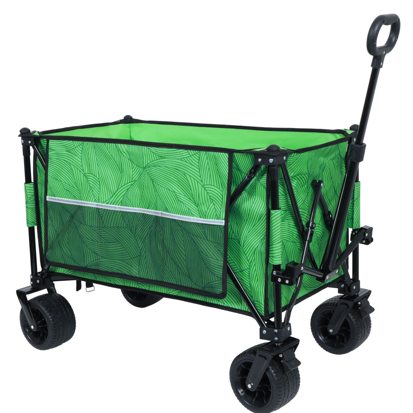 Heavy-Duty 480lbs Folding Wagon Cart with Bonus Picnic Mat - All-Terrain Beach Wheels, Drink Holders, Brakes & Side Pocket for Camping, Garden, Sports, green line