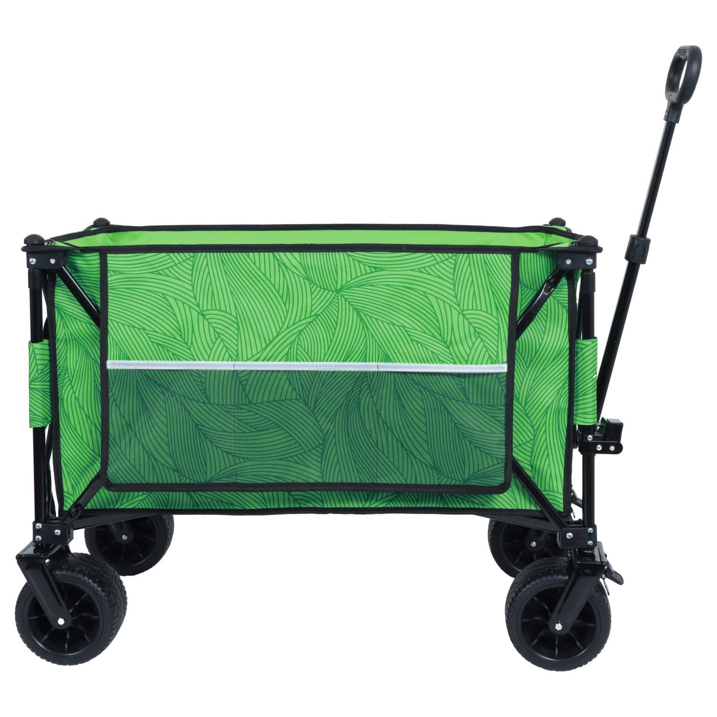 Heavy-Duty 480lbs Folding Wagon Cart with Bonus Picnic Mat - All-Terrain Beach Wheels, Drink Holders, Brakes & Side Pocket for Camping, Garden, Sports, green line