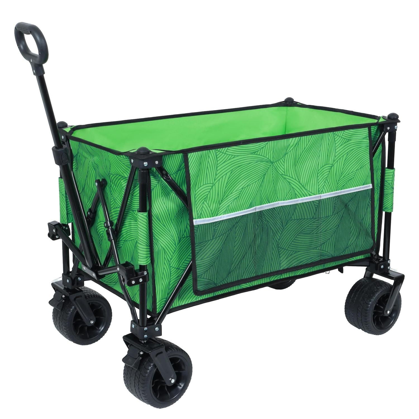 Heavy-Duty 480lbs Folding Wagon Cart with Bonus Picnic Mat - All-Terrain Beach Wheels, Drink Holders, Brakes & Side Pocket for Camping, Garden, Sports, green line