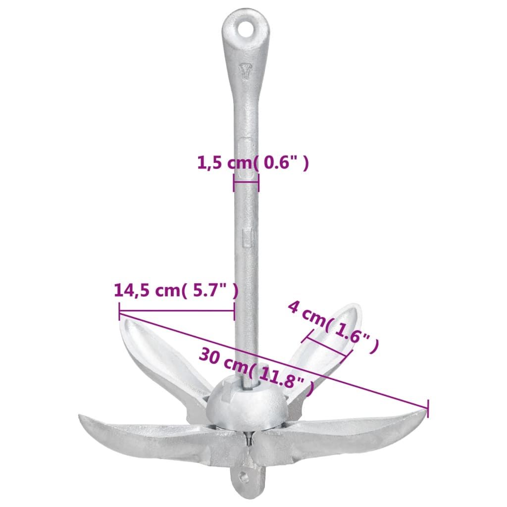 Folding Anchor Silver 3.3 lb Malleable Iron