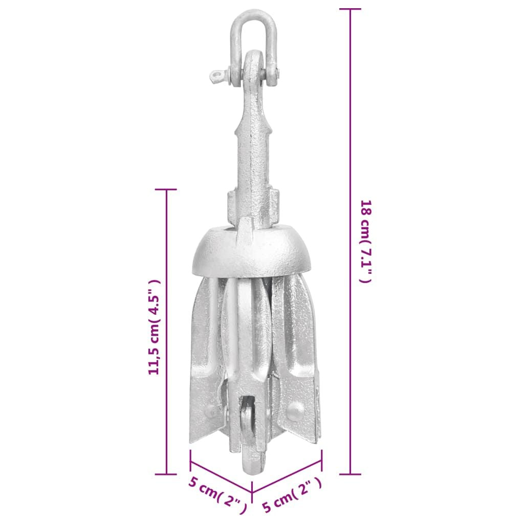 Folding Anchor with Rope Silver 1.5 lb Hot Dip Galvanized Cast Iron