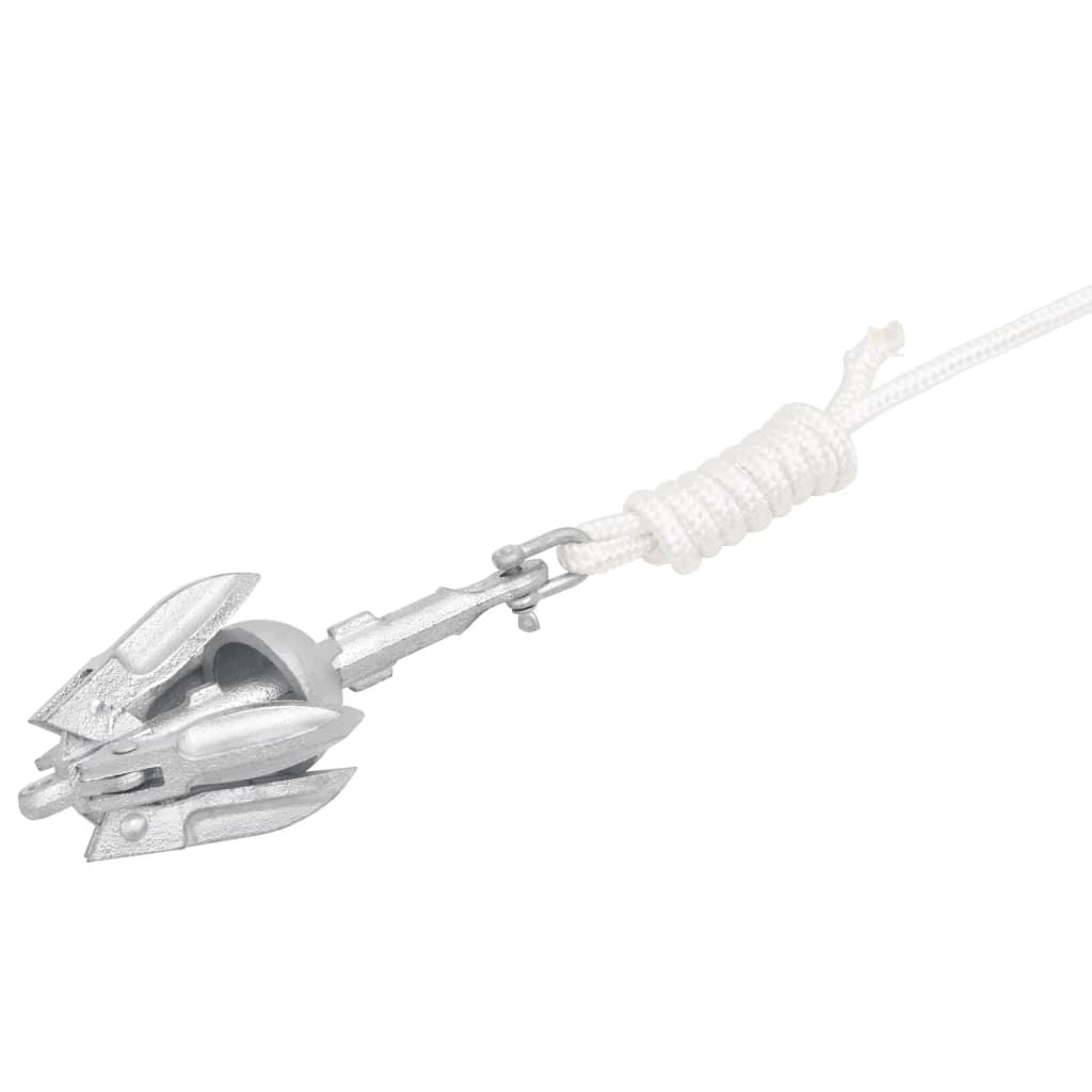 Folding Anchor with Rope Silver 1.5 lb Hot Dip Galvanized Cast Iron