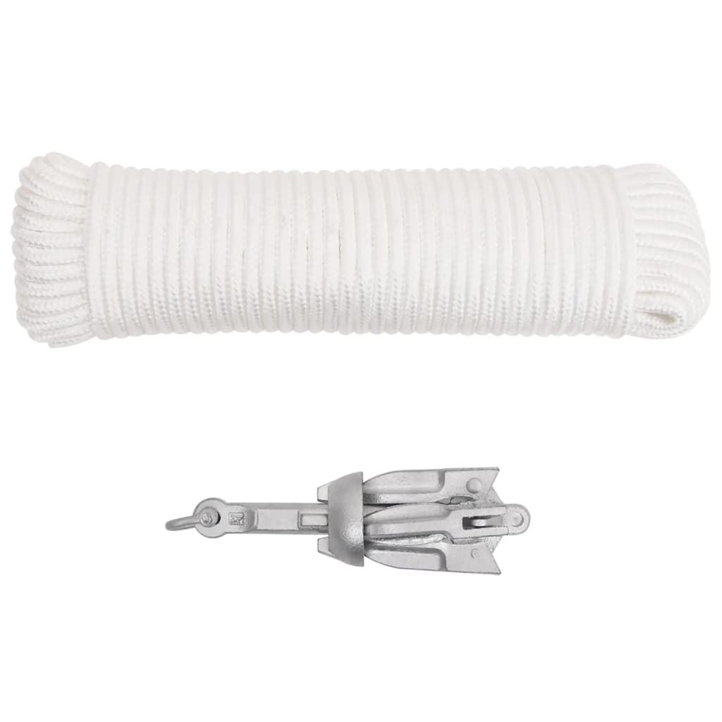 Folding Anchor with Rope Silver 1.5 lb Hot Dip Galvanized Cast Iron
