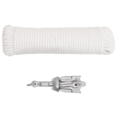 Folding Anchor with Rope Silver 1.5 lb Hot Dip Galvanized Cast Iron