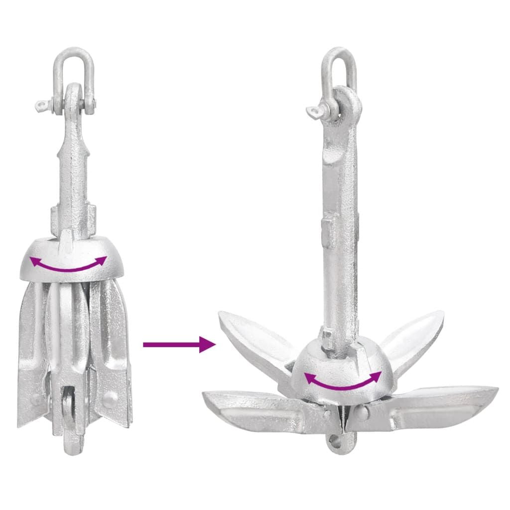 Folding Anchor with Rope Silver 1.5 lb Hot Dip Galvanized Cast Iron