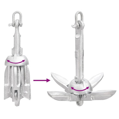 Folding Anchor with Rope Silver 1.5 lb Hot Dip Galvanized Cast Iron