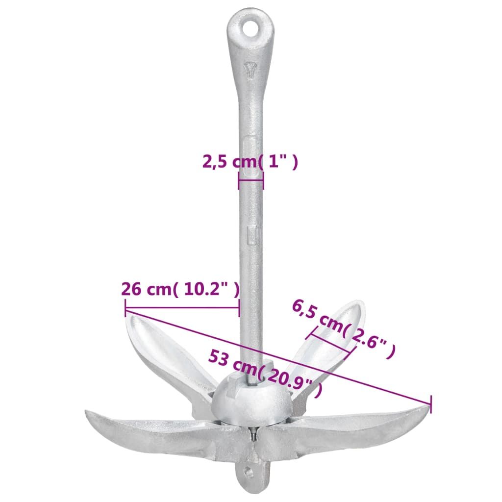 Folding Anchor Silver 17.6 lb Hot Dip Galvanized Cast Iron