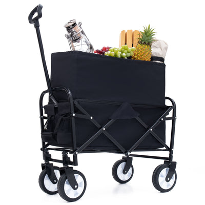Collapsible Foldable Wagon Cart Beach Wagon Heavy Duty Utility Cart Utility Wagon Grocery Cart for for Camping Shopping Sports Gardeing Fishing Supports 225lbs ,All-Terrain Wheels black