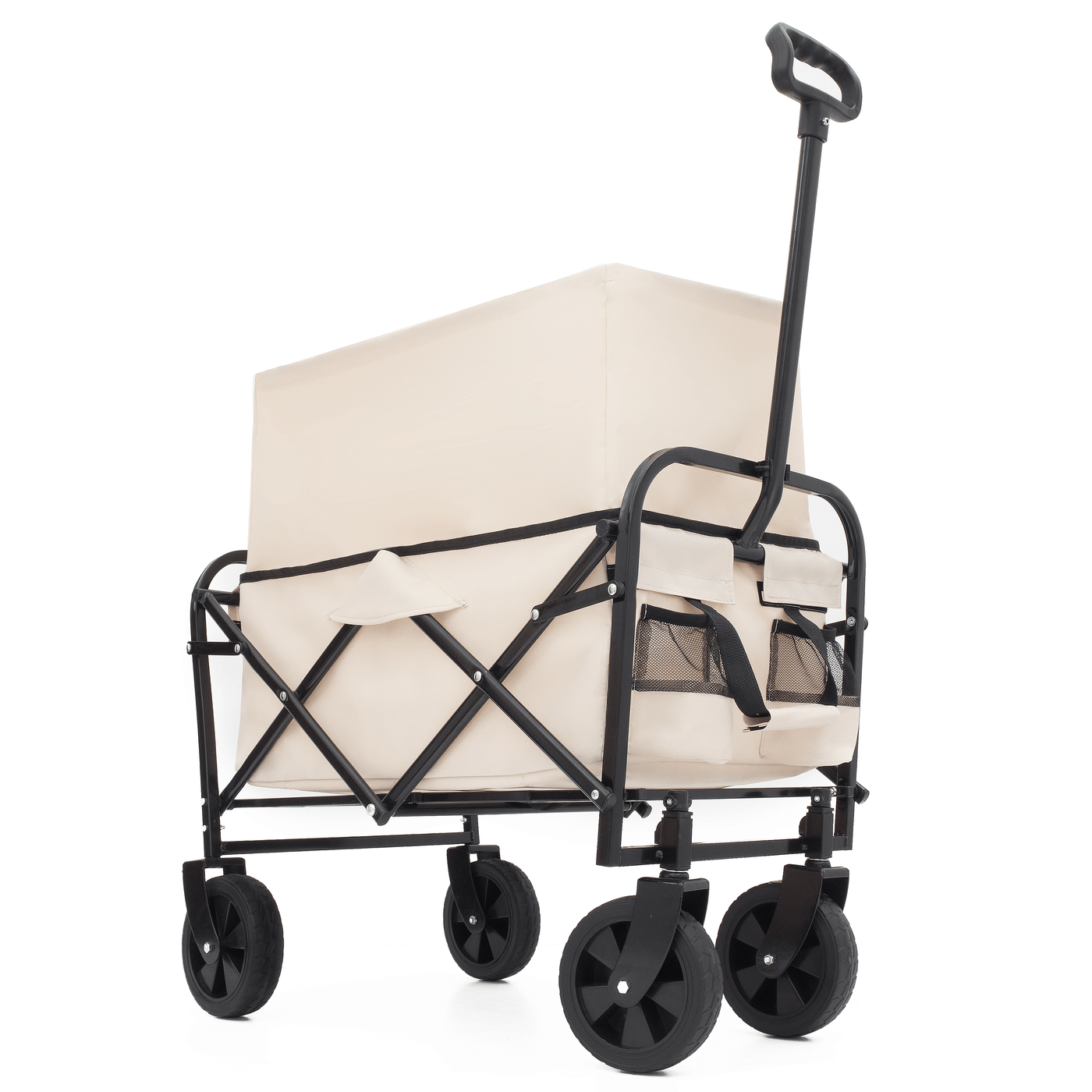 Collapsible Foldable Wagon Cart Beach Wagon Heavy Duty Utility Cart Utility Wagon Grocery Cart for for Camping Shopping Sports Gardeing Fishing Supports 225lbs All-Terrain Wheels cream