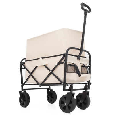 Collapsible Foldable Wagon Cart Beach Wagon Heavy Duty Utility Cart Utility Wagon Grocery Cart for for Camping Shopping Sports Gardeing Fishing Supports 225lbs All-Terrain Wheels cream