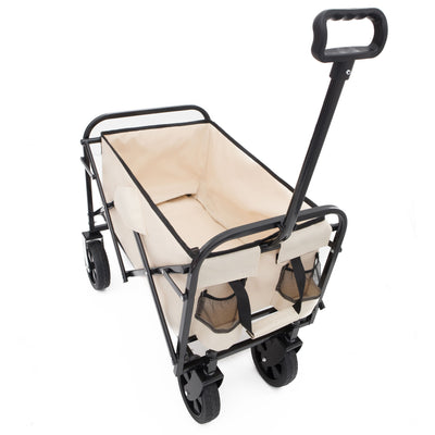 Collapsible Foldable Wagon Cart Beach Wagon Heavy Duty Utility Cart Utility Wagon Grocery Cart for for Camping Shopping Sports Gardeing Fishing Supports 225lbs All-Terrain Wheels cream