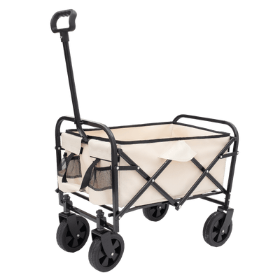 Collapsible Foldable Wagon Cart Beach Wagon Heavy Duty Utility Cart Utility Wagon Grocery Cart for for Camping Shopping Sports Gardeing Fishing Supports 225lbs All-Terrain Wheels cream