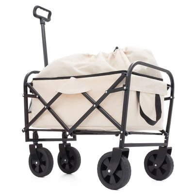 Collapsible Foldable Wagon Cart Beach Wagon Heavy Duty Utility Cart Utility Wagon Grocery Cart for for Camping Shopping Sports Gardeing Fishing Supports 225lbs All-Terrain Wheels cream