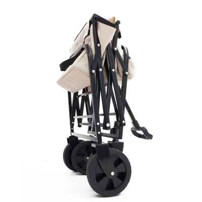 Collapsible Foldable Wagon Cart Beach Wagon Heavy Duty Utility Cart Utility Wagon Grocery Cart for for Camping Shopping Sports Gardeing Fishing Supports 225lbs All-Terrain Wheels cream