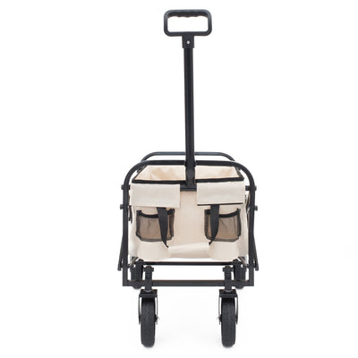 Collapsible Foldable Wagon Cart Beach Wagon Heavy Duty Utility Cart Utility Wagon Grocery Cart for for Camping Shopping Sports Gardeing Fishing Supports 225lbs All-Terrain Wheels cream