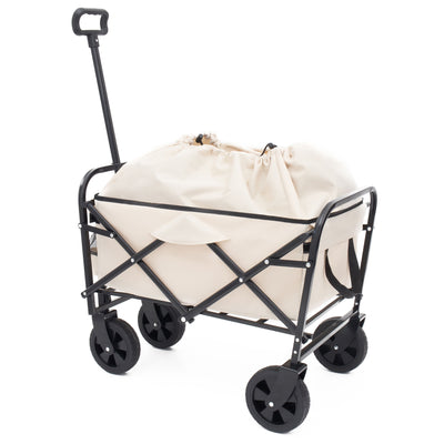 Collapsible Foldable Wagon Cart Beach Wagon Heavy Duty Utility Cart Utility Wagon Grocery Cart for for Camping Shopping Sports Gardeing Fishing Supports 225lbs All-Terrain Wheels cream