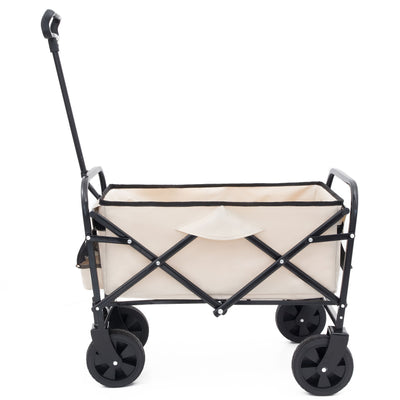 Collapsible Foldable Wagon Cart Beach Wagon Heavy Duty Utility Cart Utility Wagon Grocery Cart for for Camping Shopping Sports Gardeing Fishing Supports 225lbs All-Terrain Wheels cream