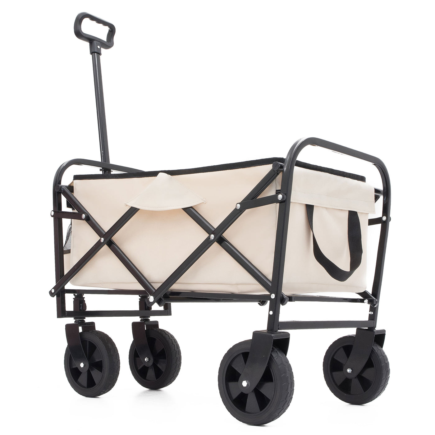 Collapsible Foldable Wagon Cart Beach Wagon Heavy Duty Utility Cart Utility Wagon Grocery Cart for for Camping Shopping Sports Gardeing Fishing Supports 225lbs All-Terrain Wheels cream