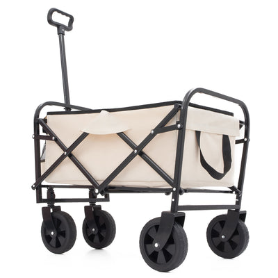 Collapsible Foldable Wagon Cart Beach Wagon Heavy Duty Utility Cart Utility Wagon Grocery Cart for for Camping Shopping Sports Gardeing Fishing Supports 225lbs All-Terrain Wheels cream