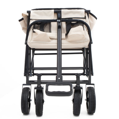 Collapsible Foldable Wagon Cart Beach Wagon Heavy Duty Utility Cart Utility Wagon Grocery Cart for for Camping Shopping Sports Gardeing Fishing Supports 225lbs All-Terrain Wheels cream