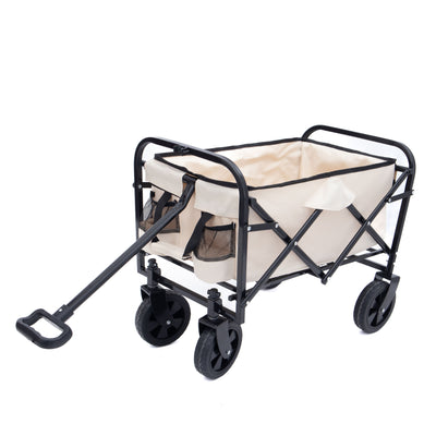 Collapsible Foldable Wagon Cart Beach Wagon Heavy Duty Utility Cart Utility Wagon Grocery Cart for for Camping Shopping Sports Gardeing Fishing Supports 225lbs All-Terrain Wheels cream