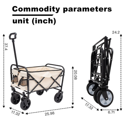Collapsible Foldable Wagon Cart Beach Wagon Heavy Duty Utility Cart Utility Wagon Grocery Cart for for Camping Shopping Sports Gardeing Fishing Supports 225lbs All-Terrain Wheels cream