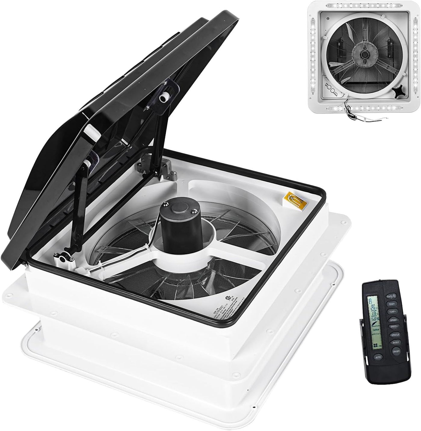 RV Roof Vent Fan 14",Continuously Variable Reversible 12V Remote Control Trailer Roof Vent Low Noise with Rain Sensor,UV Protection,Thermostat for Camper,Travel,Cargo Trailer