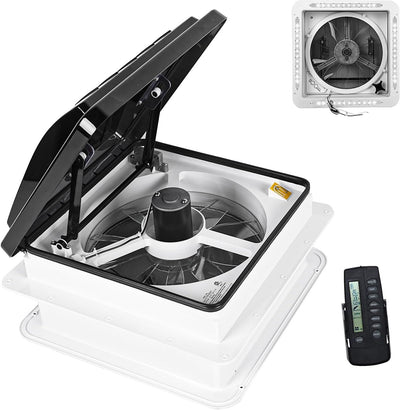 RV Roof Vent Fan 14",Continuously Variable Reversible 12V Remote Control Trailer Roof Vent Low Noise with Rain Sensor,UV Protection,Thermostat for Camper,Travel,Cargo Trailer