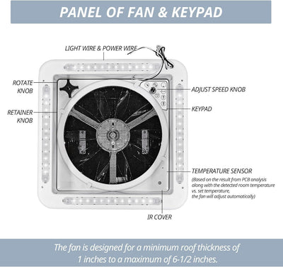 RV Roof Vent Fan 14",Continuously Variable Reversible 12V Remote Control Trailer Roof Vent Low Noise with Rain Sensor,UV Protection,Thermostat for Camper,Travel,Cargo Trailer