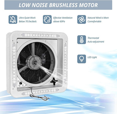 RV Roof Vent Fan 14",Continuously Variable Reversible 12V Remote Control Trailer Roof Vent Low Noise with Rain Sensor,UV Protection,Thermostat for Camper,Travel,Cargo Trailer