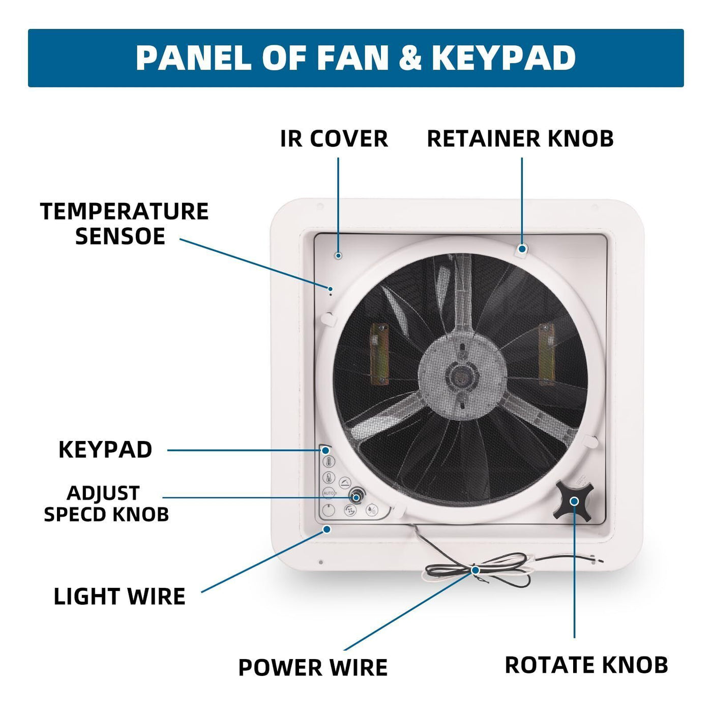 RV Roof Vent Fan 14",Continuously Variable Reversible 12V Remote Control Trailer Roof Vent Low Noise with Rain Sensor,UV Protection,Thermostat for Camper,Travel,Cargo Trailer