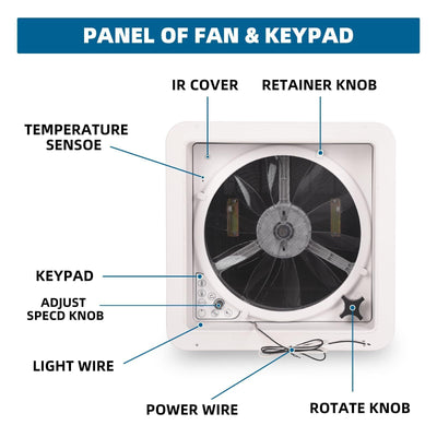 RV Roof Vent Fan 14",Continuously Variable Reversible 12V Remote Control Trailer Roof Vent Low Noise with Rain Sensor,UV Protection,Thermostat for Camper,Travel,Cargo Trailer