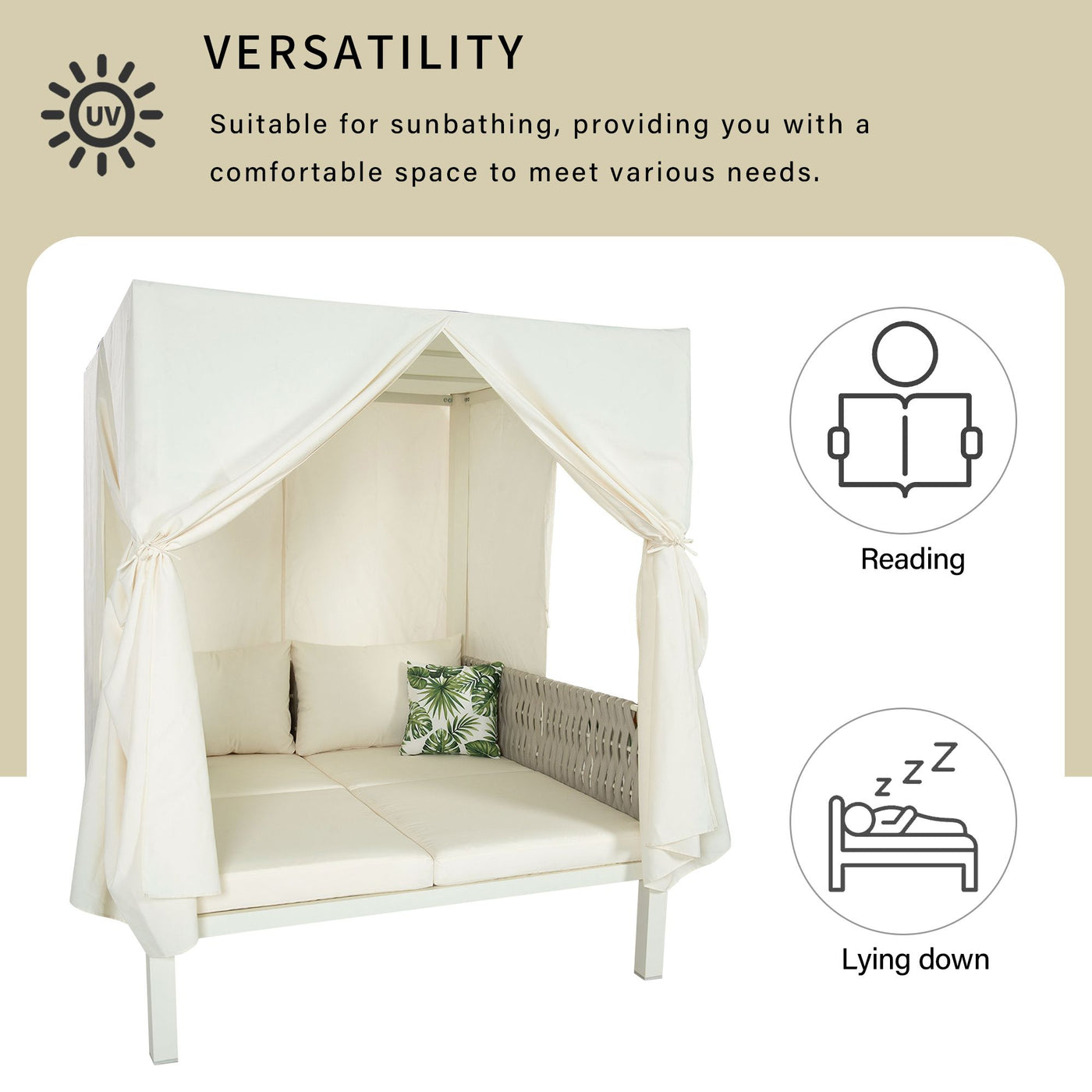 U_Style Outdoor Patio Sunbed with Curtains, High Comfort, Suitable for Multiple Scenarios
