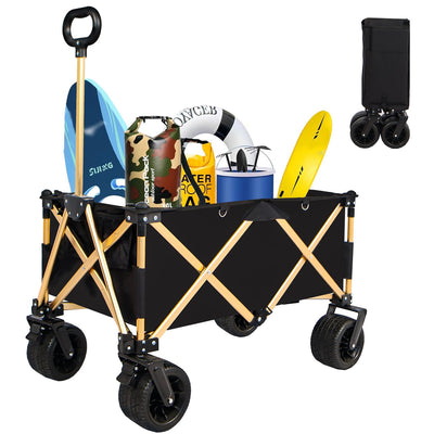 aluminum alloy folding wagon, Heavy Duty Utility Beach Wagon Cart for Sand with Big Wheels, Adjustable Handle&Drink Holders for Shopping, Camping,Garden and Outdoor