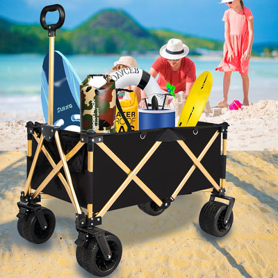 aluminum alloy folding wagon, Heavy Duty Utility Beach Wagon Cart for Sand with Big Wheels, Adjustable Handle&Drink Holders for Shopping, Camping,Garden and Outdoor