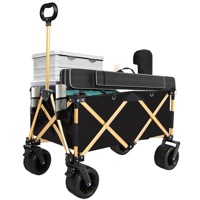 aluminum alloy folding wagon, Heavy Duty Utility Beach Wagon Cart for Sand with Big Wheels, Adjustable Handle&Drink Holders for Shopping, Camping,Garden and Outdoor