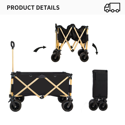 aluminum alloy folding wagon, Heavy Duty Utility Beach Wagon Cart for Sand with Big Wheels, Adjustable Handle&Drink Holders for Shopping, Camping,Garden and Outdoor