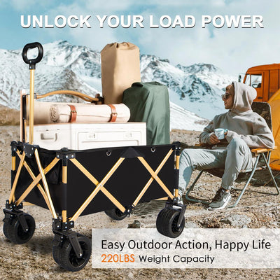 aluminum alloy folding wagon, Heavy Duty Utility Beach Wagon Cart for Sand with Big Wheels, Adjustable Handle&Drink Holders for Shopping, Camping,Garden and Outdoor