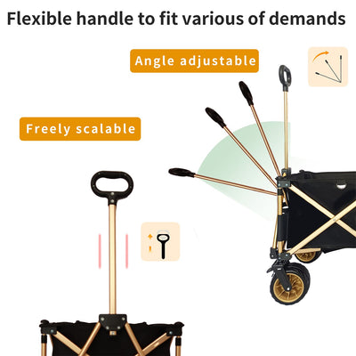 aluminum alloy folding wagon, Heavy Duty Utility Beach Wagon Cart for Sand with Big Wheels, Adjustable Handle&Drink Holders for Shopping, Camping,Garden and Outdoor