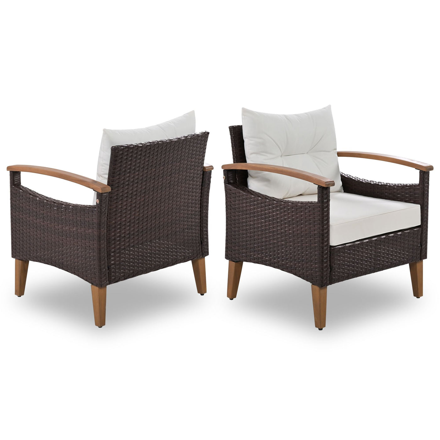 GO 4-Piece Garden Furniture, Patio Seating Set, PE Rattan Outdoor Sofa Set, Wood Table and Legs, Brown and Beige