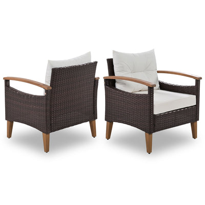 GO 4-Piece Garden Furniture, Patio Seating Set, PE Rattan Outdoor Sofa Set, Wood Table and Legs, Brown and Beige