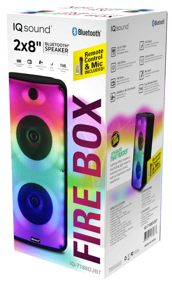 IQ Sound 2 x 8" Bluetooth Speaker Fire Box