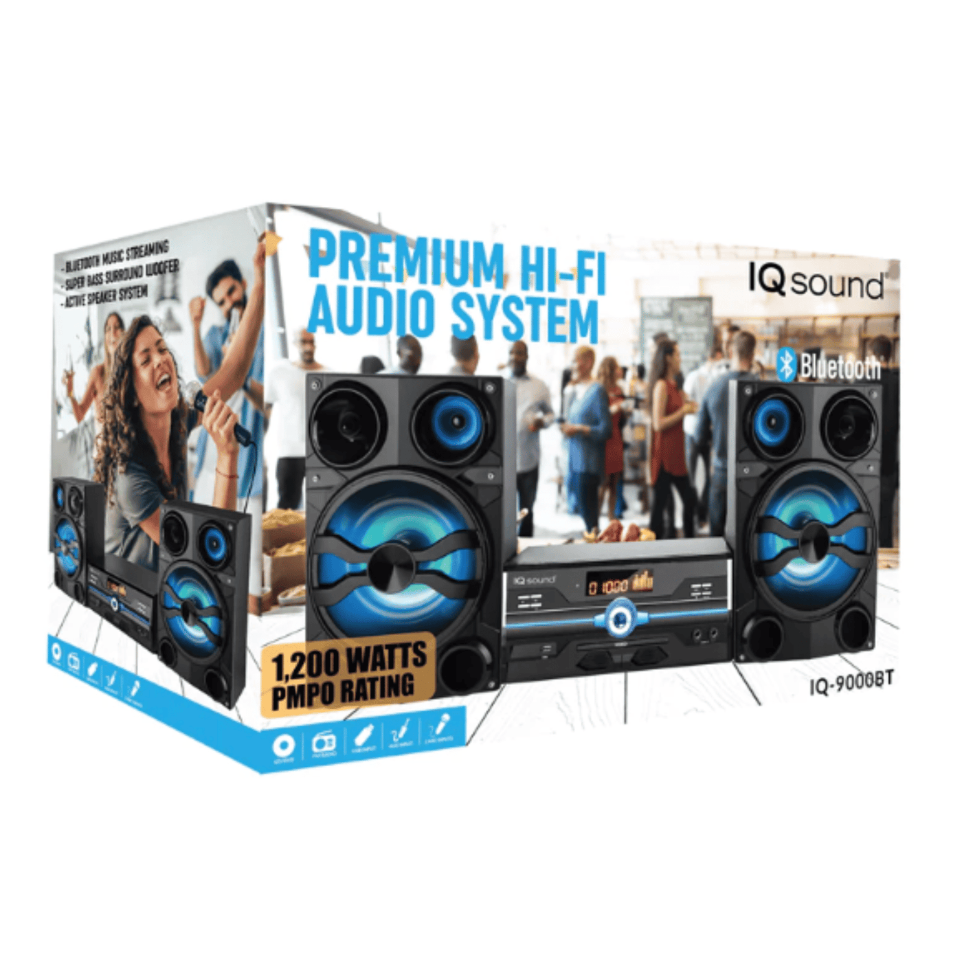 IQ Sound HiFi Multimedia Audio System with Bluetooth, and AUX/USB/Mic Inputs