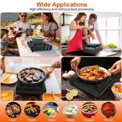 3300W Portable Camping Stove Butane Canister Dual Fuel Burner Piezo Electric Ignition Single Burner with Automatic Tank Ejection Overpressure Cut Off Carry Case