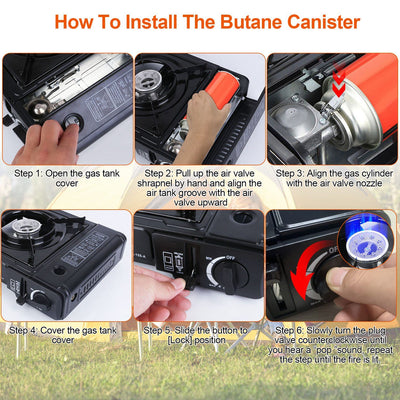 3300W Portable Camping Stove Butane Canister Dual Fuel Burner Piezo Electric Ignition Single Burner with Automatic Tank Ejection Overpressure Cut Off Carry Case