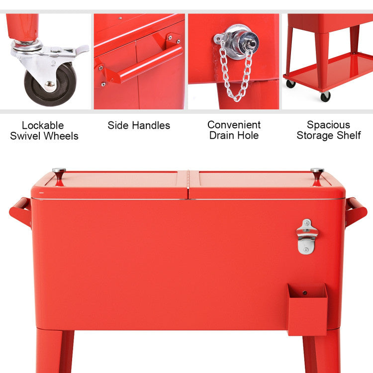 Outdoor Portable Rolling Party Cooler Cart Patio Mobile Ice Chests Beverage Icebox Beer Cola Cooler Trolley